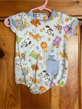 NWOT Baby One-Piece Romper in Light Blue with Cute Animal Print